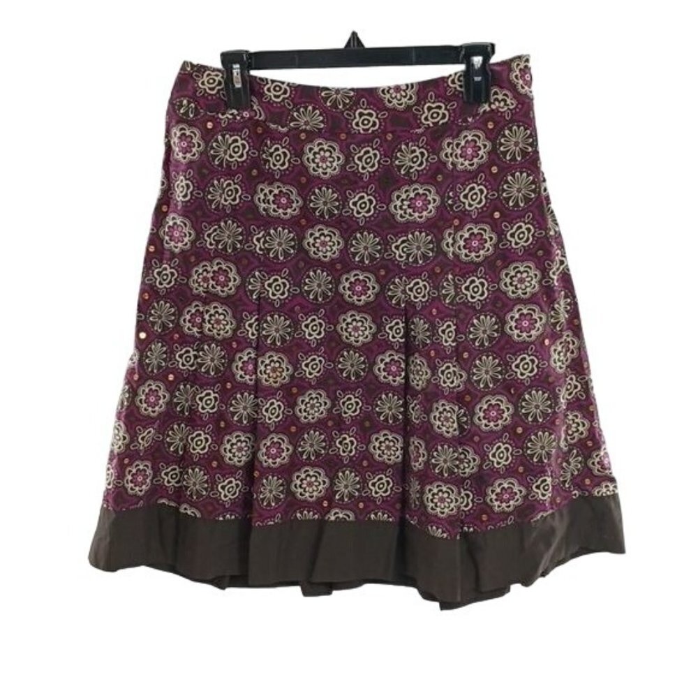 Loft Womens Size 8 Purple Floral Sequins A Line Skirt Knee Length Lined Career
